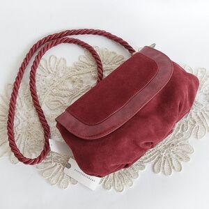 NWT Anthropologie Rust Suede and Patent Leather Pleated Crossbody/clutch